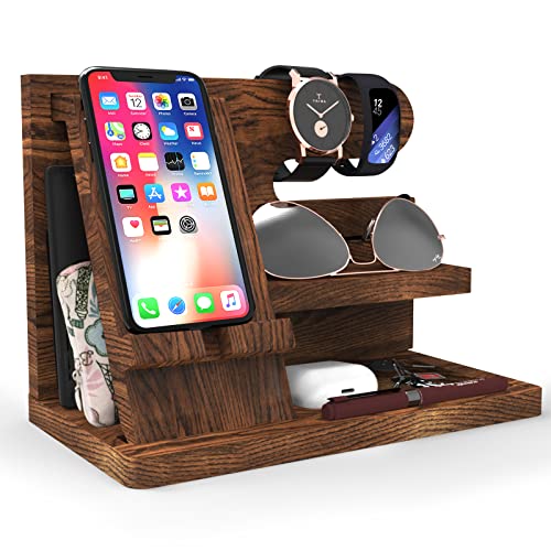 Iswabard Gifts for Men Wooden Phone Docking Station for Men Organiz...