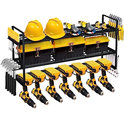 Power Tool Organizer, 7 Drill Holder Wall Mount, Storage Rack for G...