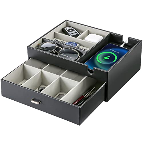 ProCase Double Layer Valet Tray for Dad, Nightstand Organizer EDC D...