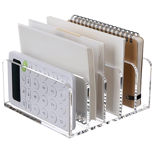 SANRUI Clear Desktop File Organizer, 5 Compartments Acrylic Office ...