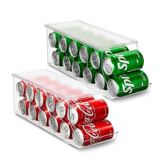 Set of 2 Stackable Refrigerator Organizer Bins Pop Soda Can Dispens...