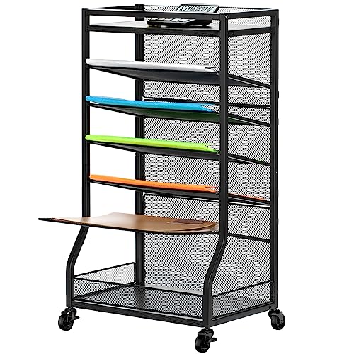 ThreeHio 7 Tier File Organizer Beside Desk, Rolling File Cart with ...