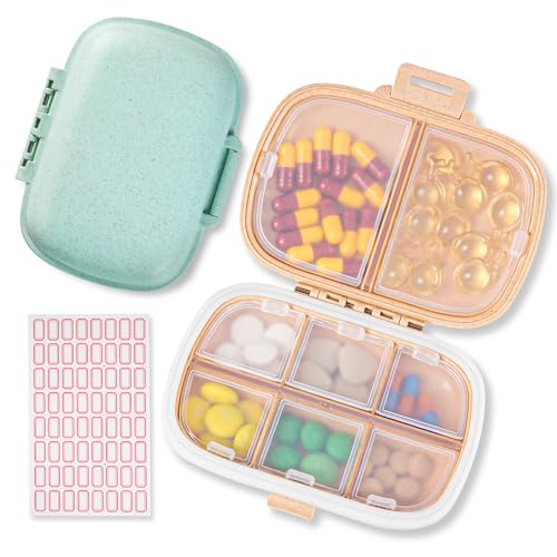 Travel Pill Organizer - 8 Compartments Portable Daily Pill Case - P...