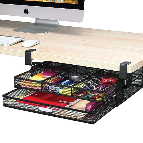 Under Desk Drawer Organizer Clamp-On, Mesh Metal Desk Drawer Attach...
