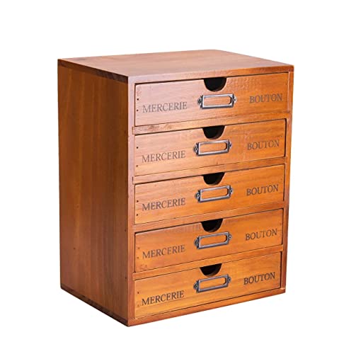 Vintage 5-Drawer Wooden Desk Organizer - Craft Storage Drawers - Ru...