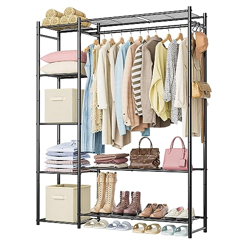 Wardrobe Closet,Portable Clothes Rack with 4 Tiers Shelves,Freestan...