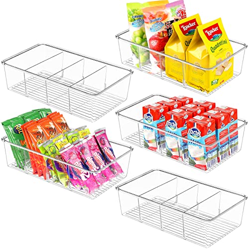 ZIZOTI 5 Pack Food Storage Organizer Bins Clear Plastic Removable P...